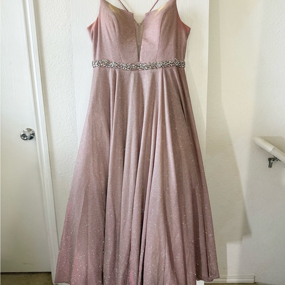 Rose-Mauve A-Line Gown with Beaded Waist Sz 14